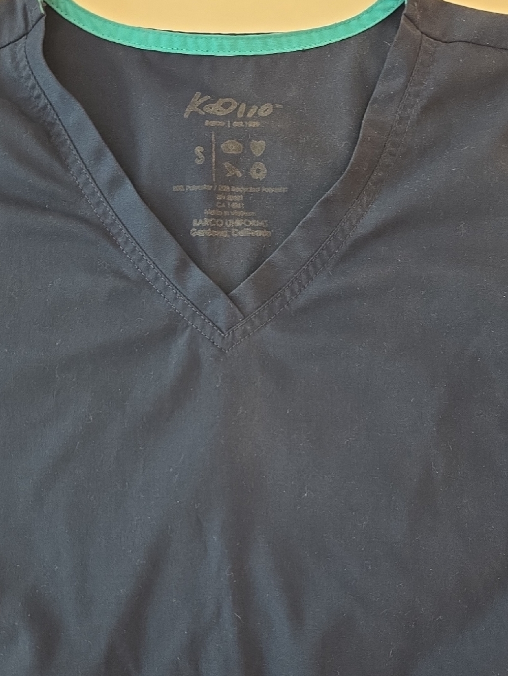 koi Navy V-Neck Scrub Top with Teal Trim